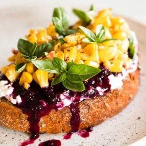Ricotta Blueberry Toast with Roasted Corn & Basil - Image