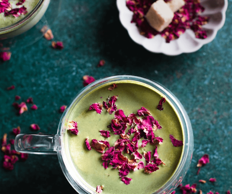 Matcha with Rose petals Image